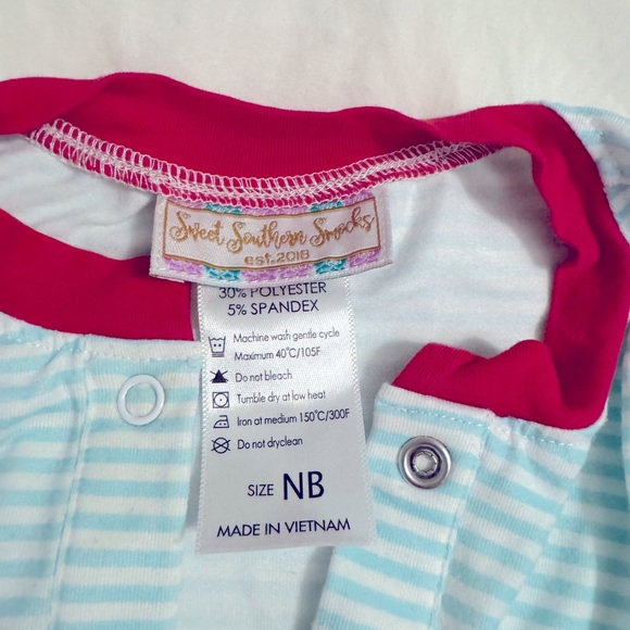 Sweet Southern Smocks. NB. Blue/Red Ruffle Pajama. - Picture 3 of 3
